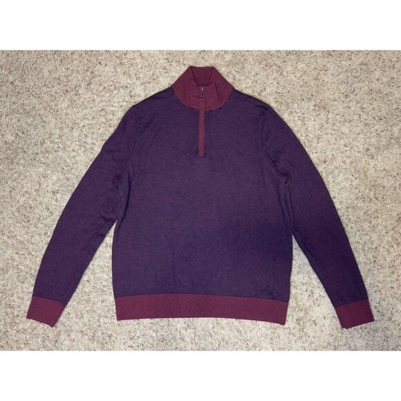 BROOKS BROTHERS Sweater Mock Neck 1/4 Zip Extra Fine Merino Wool Pullover LARGE